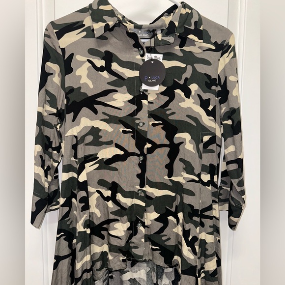 P. Luca Milano Women's SYB060 Green Camo 3/4 Sleeve Tunic Top Size Small - Picture 3 of 7